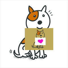 vector illustration funny cute character humor puppy dog and heart 