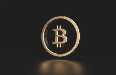 Golden bitcoin digital currency. futuristic digital money 3d icon.