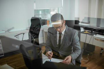 Handsome businessman working in office. Young man preparing for the meeting.	