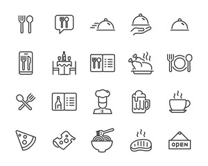 set of restaurant icons, food, menu, cook, drinks