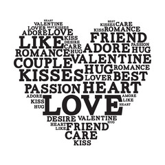 Romantic love heart word cloud for valentines day
