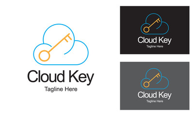 Naklejka premium Cloud Key Logo Design Template.