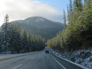 a road somewhere between Nanaimo and Ucluelet on Vancouver Island in the province British Columbia in the month of December, Canada