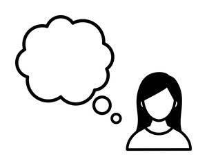 考えている女性のアイコン／吹き出し／シンプル