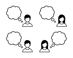考えている男性と女性のアイコン／吹き出し／シンプル
