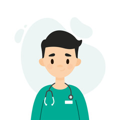 Male doctor character. Avatar of a young male doctor/nurse.  Happy doctor/nurse on a white background. 
