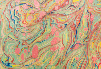 Ink marble texture. Ebru handmade wave background. Craft paper surface. Unique art illustration. Liquid marbling texture. © Anna Babii