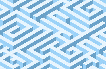 Seamless isometric maze. Blue abstract endless isometric labyrinth. Seamless geometric pattern. Vector illustration