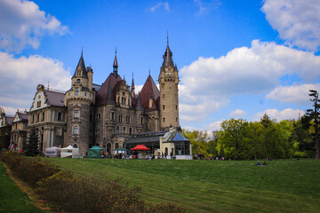 Fototapeta na wymiar Moszna, Poland - May 02, 2015: The Moszna Castle. Has been often featured in the list of most beautiful castles in the world