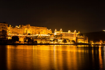 The City palace in Udaipur during Diwali