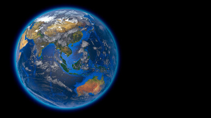 Fototapeta na wymiar Beautiful planet Earth in space against the black background. Flying over the earth's surface. Europe Asia and Australia. 3d rendering. Elements of this video furnished by NASA.