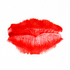 Colorful sensual lips marks on a white paper, forming a kiss shape