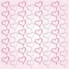 Background with hearts in pink colors. Hearts in a row. Pink texture for cards for Valentine's day, wedding, birthday. Ornament for fabric, wallpaper.
