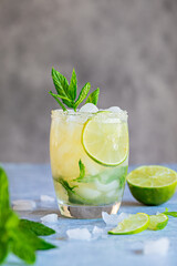 Mojito fresh drink with mint leaves and lime