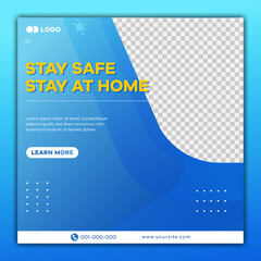 Modern banner or square flyer with virus prevention theme for social media post template