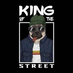 Pug dog king of the street vector illustration