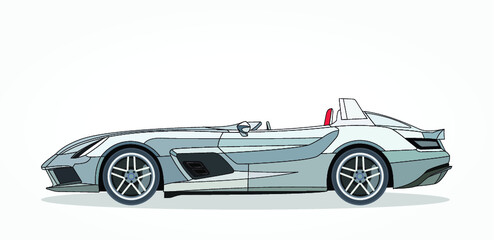 Fototapeta na wymiar detailed body and rims of a flat colored car cartoon vector illustration