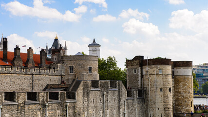 Fototapeta na wymiar Exterior of the Tower of London (Her Majesty's Royal Palace and Fortress of the Tower of London), England. UNESCO World Heritage