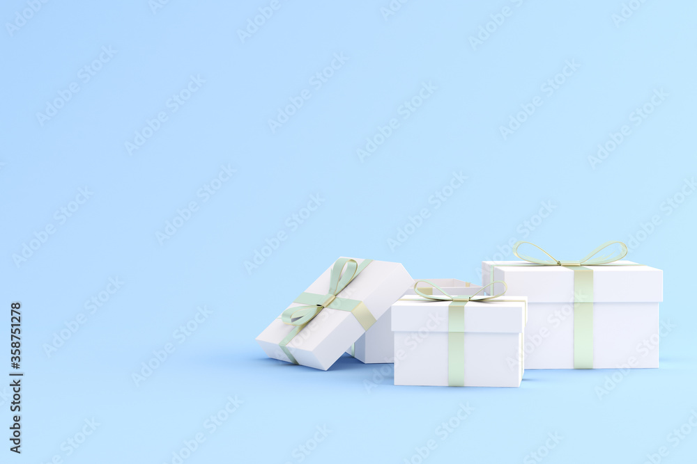 Poster mock up of gift box on blue background. 3d rendering.