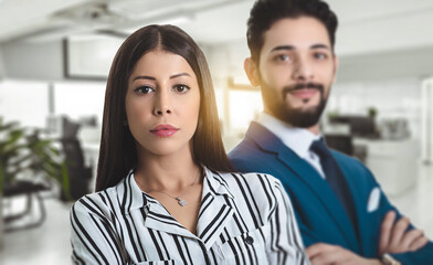 Group of business people with female leader in foreground. Business colleagues.