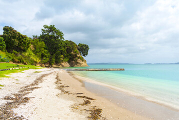 Panoramic View of Eastern Beach, Auckland New Zealand during High Tide Time