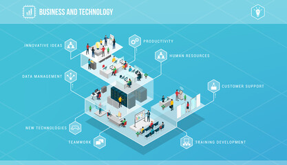 Business innovation and technology isometric infographic - obrazy, fototapety, plakaty