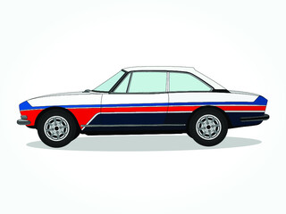 Fototapeta na wymiar detailed body and rims of a flat colored car cartoon vector illustration