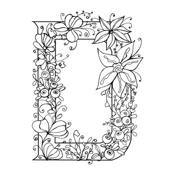Letter D font in floral pattern