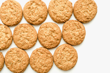 oatmeal cookies on a white background, bakery products, homemade cookies