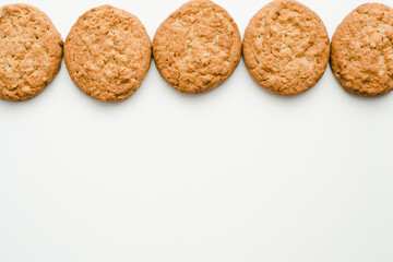 oatmeal cookies on a white background, bakery products, homemade cookies