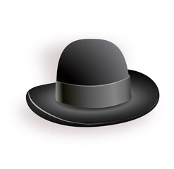 Black hat with black ribbon. Magic hat.