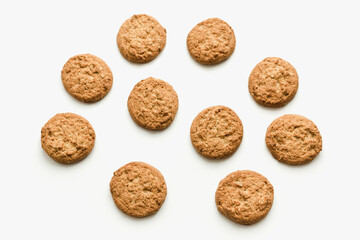 oatmeal cookies on white background