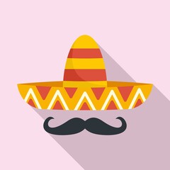 Mexican sombrero mustache icon. Flat illustration of mexican sombrero mustache vector icon for web design