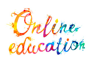 Online education. Words of calligraphic splash paint vector letters