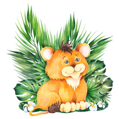 Obraz na płótnie Canvas Little cartoon lion cub.