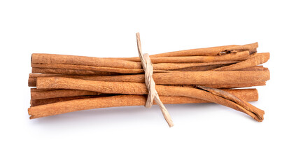 Cinnamon sticks isolated on white background.