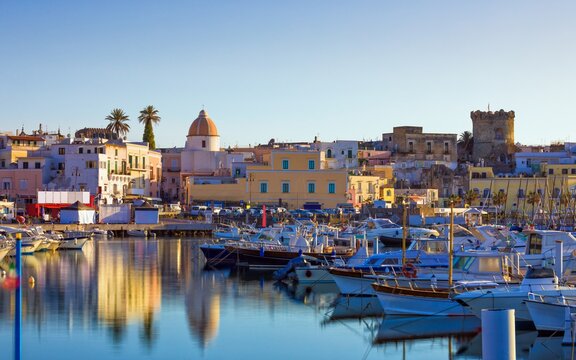 Sunset view of Forio, Ischia island, Italy.