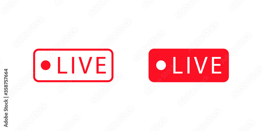 Poster live stream red button in flat style. vector illustration isolated technology design