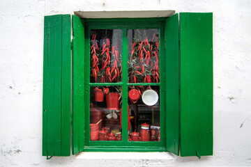 Typical window from Hondarribia with red chillies