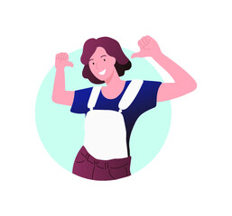 Woman looking confident with smile on face, pointing oneself with fingers proud and happy. Colored vector illustration in flat cartoon style. Hand drawn style vector design illustrations.