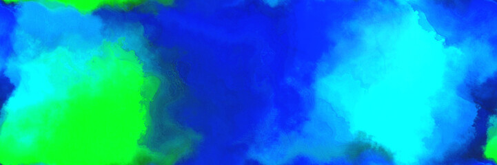 Fototapeta na wymiar abstract watercolor background with watercolor paint with vivid lime green, bright turquoise and medium blue colors. can be used as web banner or background