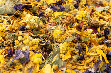 Dried Yellow Flowers Textured Background, Flower Mix Pattern