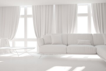 Fototapeta na wymiar modern white living room interior design. 3D illustration