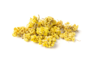 Heap of Dried Yellow Flowers Isolated on White background