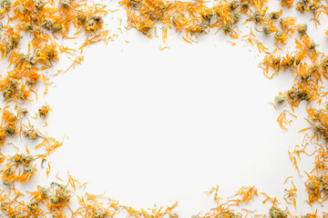 dried marigold flowers, marigold flowers on a white background, calendula, medicinal plants