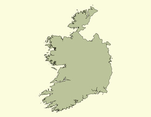 Medium Green Ireland Map On Light Grayish Yellow Background