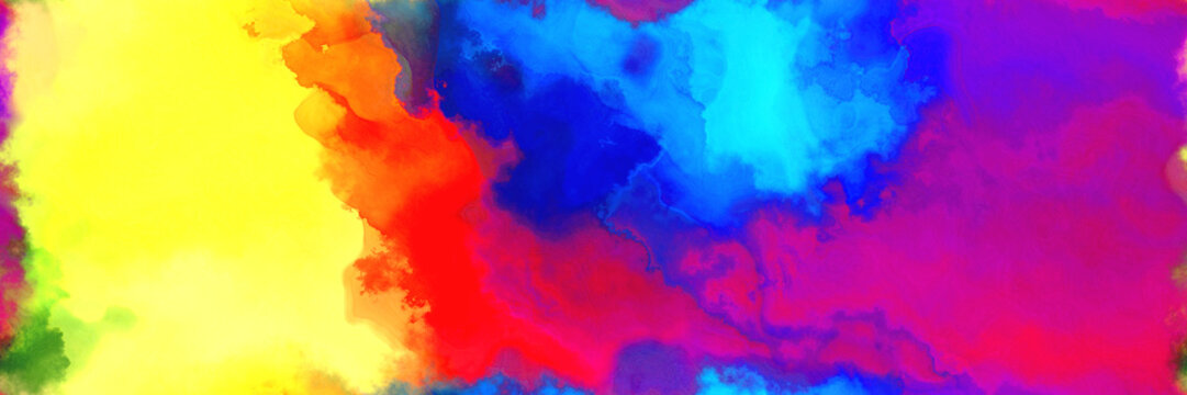 abstract watercolor background with watercolor paint with strong blue, pastel orange and medium violet red colors © Eigens
