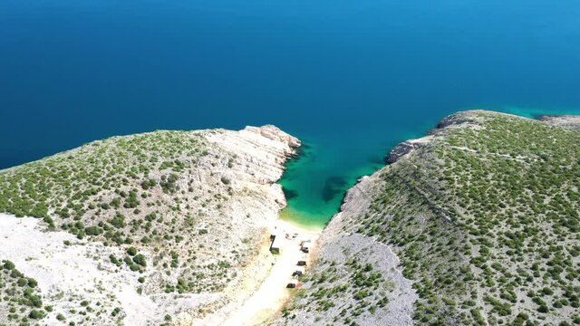 Croatia, Adriatic sea coastline, lone secret beaches neat Vrsi, among stone cliffs