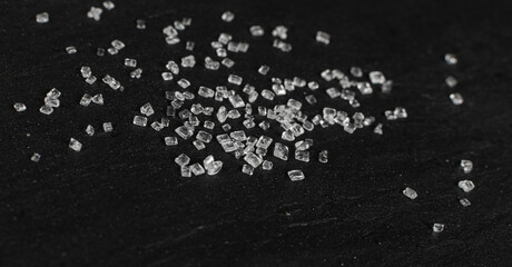 Big Sugar Crystals or Sucrose Crystals on Black Background