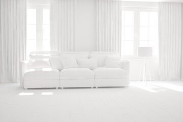 modern room with sofa,plaid,pillows interior design. 3D illustration